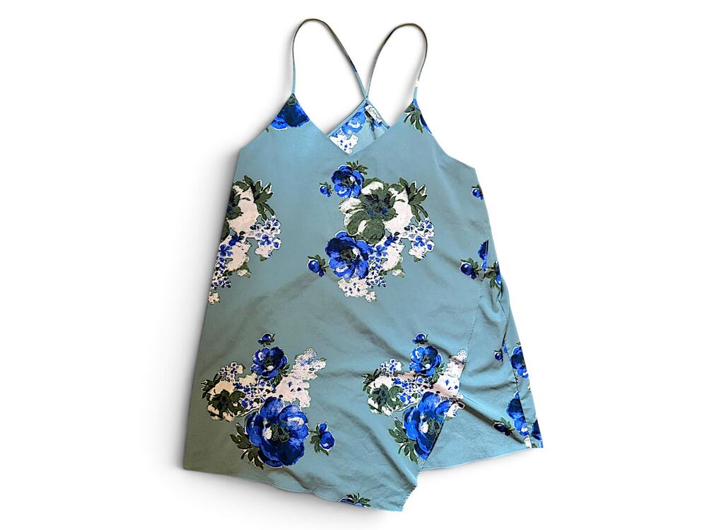 Free People Floral Cami Mini Dress Sage Green Blue Floral Size L